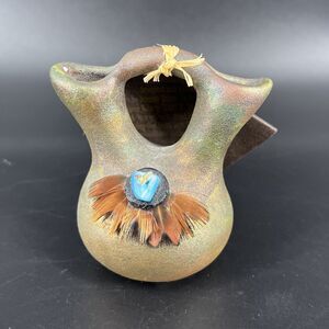 Small southwest art pottery Wedding Jar J Dill Pueblo Earth Fire Raku Turquoise